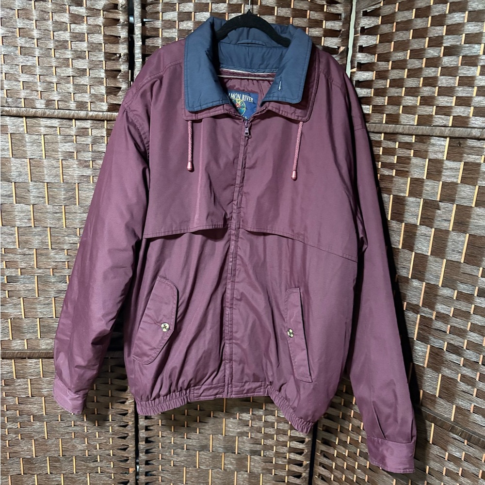 Vintage Salmon River Traders Men’s XLT Tall Jacket Burgundy Maroon Nylon